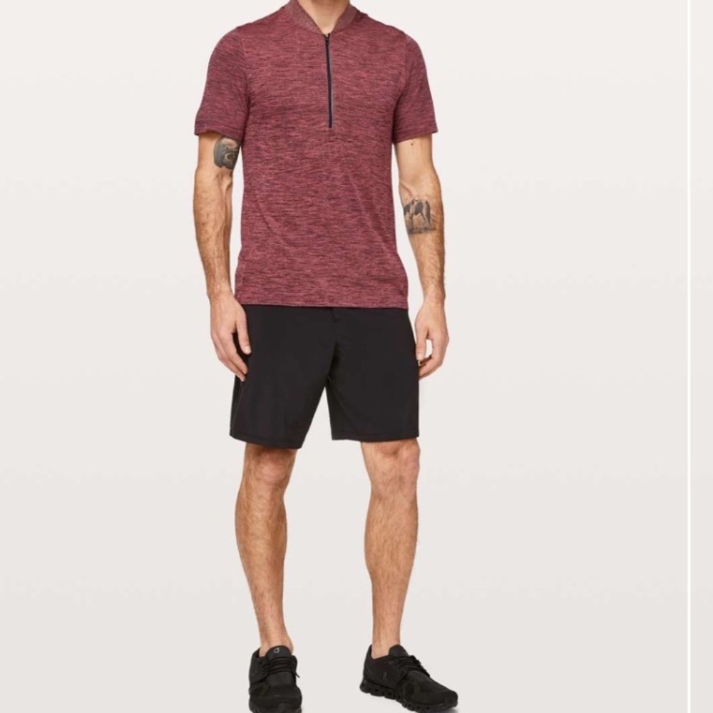 Lululemon Metal Vent Tech Surge Short Sleeve 1/2 Zip Obsidian / Brick Rose Large